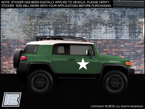 Army Style Decals - Stars & Numbers - Fits Toyota FJ Cruiser +